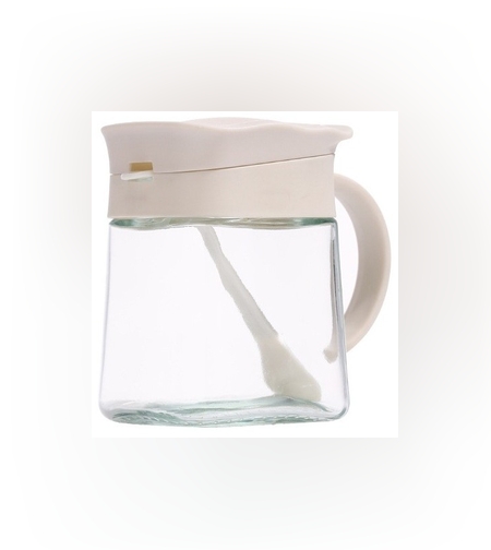 Recipient Condimente, Flippy, din Stilca, 180 ml, cu Maner si Lingurita, 11.3 x 8.2 cm, Capac Ondulat, Alb