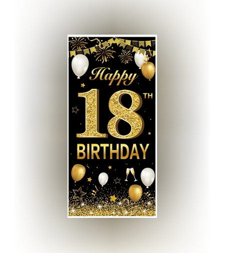 Banner pentru Petrecere, Flippy, Model Happy Birthday, Tematica Majorat, Aniversare 18 Ani, 185x90 cm, Negru