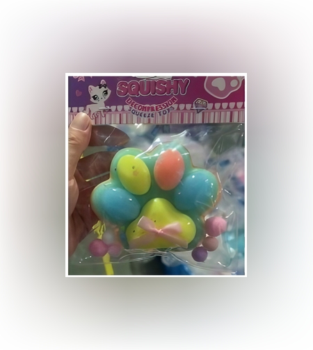 Jucarie Antistres Squishy, Flippy, cu Revenire Lenta, Squeeze Pinch Family, Model Cat Paw, 12.5x10.5 cm, 220g, Ambalaj Transparent, Model 022, Multicolor