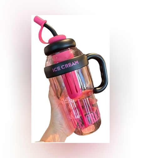 Sticla de Apa, Flippy, Termica, Mentinere 6 Ore, 1400 mL, cu Pai si Capac, PP si Silicon, cu Maner Negru, 25.5x7.5 cm, Roz