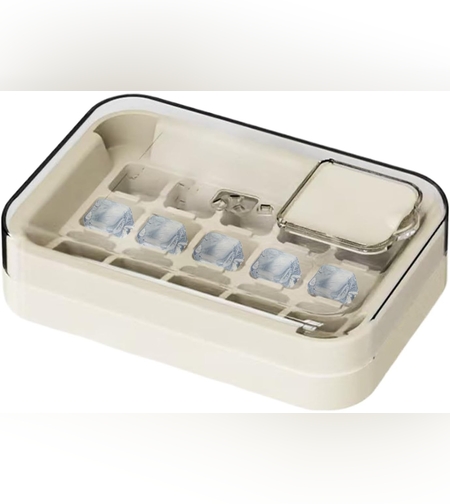 Cutie Gheata, 15 Cuburi, Cu Sistem de Presare Spate, Capac de Umplere și Evacuare, 1 L, 16.5 x 11.2 x 4.5 cm, Alb