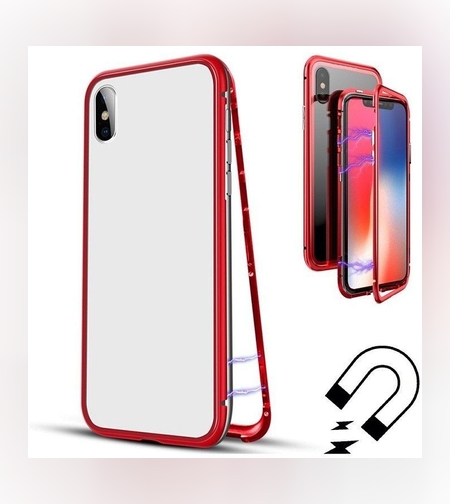 Husa de protectie Magnetic 360, Folie sticla inclusa, pentru Apple iPhone X, Rosu