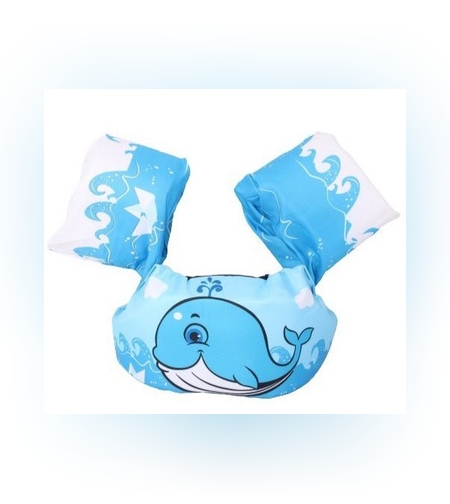 Vesta de salvare pentru copii cu aripioare de inot, Flippy, Albastru, Model balena