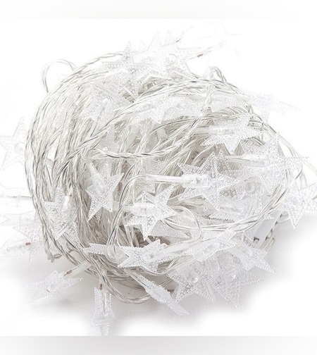 Instalatie Craciun, 6 metri,40 LED-uri cu Ornament tip Stea, Alb Cald, USB lung, fir cupru, liniar, interior/exterior, Flippy