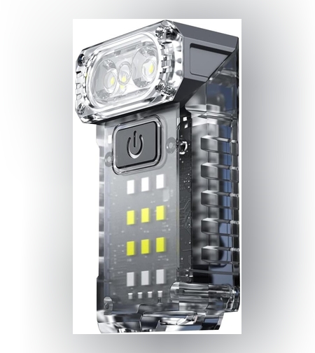 Lanterna UV LED Portabila, Flippy, Incarcare USB Tip C, Raza 50 m, 5W, 3 Culori de Lumina, 1200 mAh, 8 x 2 x 4.2 cm, Transparent Fluorescent