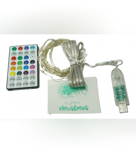 Instalatie Craciun, 5 metri, 50 LED-uri, telecomanda 32 de functii, multicolor RBG, fir cupru, USB, interior, Flippy