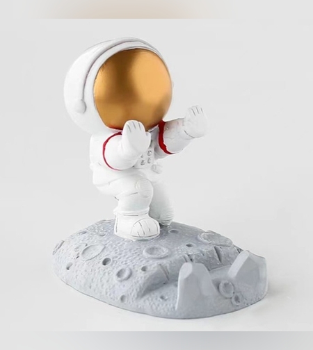 Suport pentru Telefon, Flippy, Suport de Birou pentru Telefon, Suport Telefon pentru Copii, Model Astronaut, Model 2, 9 x 8.5 x 6.5 cm, Plastic, Alb