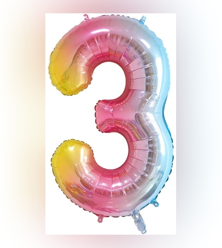 Balon din Folie Metalizata Gradient Flippy, Figurina Cifra, Tema Aniversare 100 cm, Ambalaj Individual, Pai inclus, Umflare cu Aer sau Heliu, Multicolor, Cifra 3