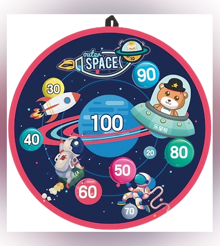 Joc Darts Flippy pentru Copii, Placa Pliabila 36.5 cm, 8 Mingii Velcro/Scai Simple, 2 Mingii Luminoase, Model Spatiu, Albastru