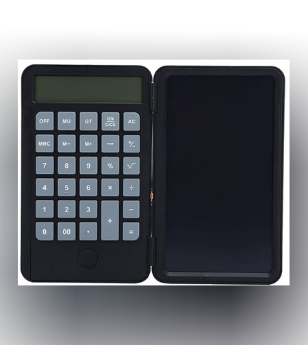 Calculator de Mana Reincarcabil cu Tabla de Scris, Flippy, Calculator Portabil, Ecran LCD, Afisaj cu 12 Cifre, Ecran de 15 cm, Culoare Negru