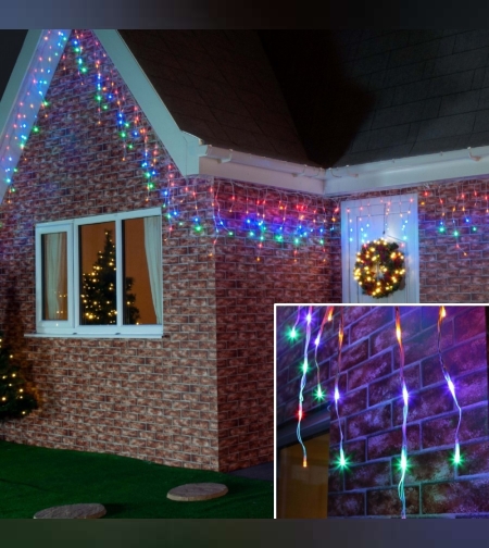 Instalatie de Craciun Flippy® Tip Franjuri, 12 m, 300 LED-uri, Interconectabila, Multicolor