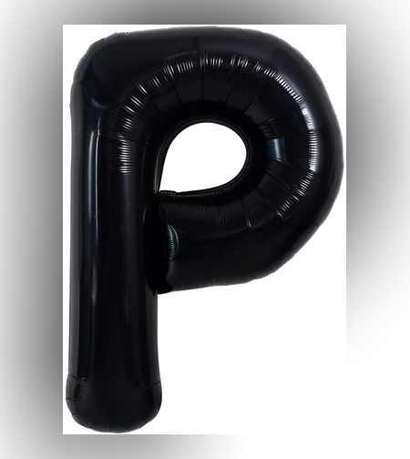 Balon Folie Metalizata Litera P, Flippy, 40 cm, Umflati cu Heliu sau Aer, Ambalaj Individual, Pai inclus, Negru