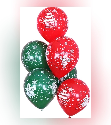 Set 16 Baloane din Latex, Flippy, Model Merry Christmas, Tematica Craciun, 25 cm, Verde Rosu