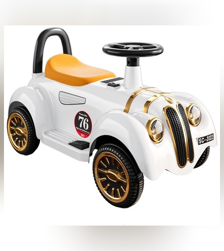 Masinuta Electrica Flippy, Model de Epoca, cu Acumulator, Sistem Anti-Rasturnare, Sistem de Lumini si Sunet, 1-5 Ani, 75 x 36 x 45 cm, Alb