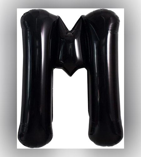 Balon Folie Metalizata Litera M, Flippy, 40 cm, Umflati cu Heliu sau Aer, Ambalaj Individual, Pai inclus, Negru