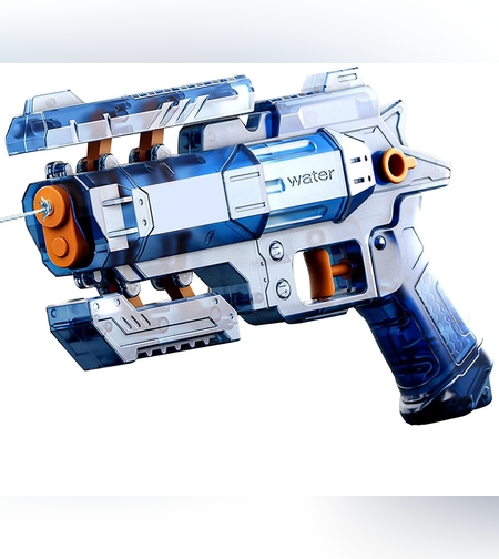 Pistol Manual cu Apa, Flippy, Jucarie Pistol cu Apa Sigur Pentru Copii, Design Nou S-Shooter Atractiv, 23 x 14.5 cm, Albastru Transparent