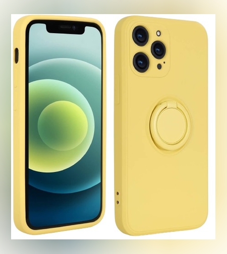 Husa protectie Flippy compatibila cu Apple iPhone XR Liquid Silicone Ring cu suport rotativ Galben