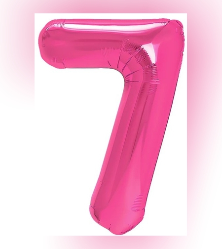 Balon din Folie Metalizata Flippy, Figurina Cifra, Tema Aniversare 40 cm, Ambalaj Individual, Pai inclus, Umflare cu Aer sau Heliu, Roz, Cifra 7