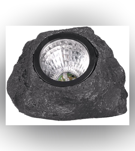 Lampa solara LED decorativa pentru gradina Flippy, imitatie piatra, lumina puternica 4 LED-uri, 12 x 15 cm, material ABS, baterie Ni-MH, 600 mAh, panou solar 2V, lumina alb rece, gri