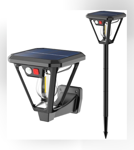 Lampa Solara LED, Flippy, Tip Felinar, pentru Perete/Sol, 10.8 x 12.3 x 46 cm, 3 Moduri, Lumina Calda, din ABS si PP, Negru