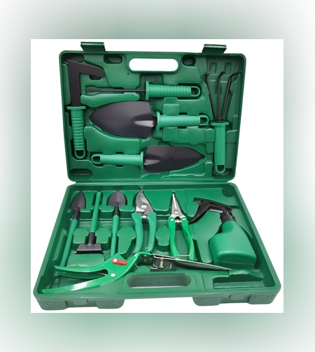 Set 12 Unelte de Gradina, Flippy, pentru Plantare Prelucrare Sol si Ingrijire Plante, Material PVC si Cardboard, Cutie Inclusa, 37x28 cm, Verde