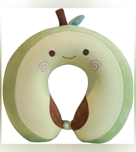 Perna de Calatorie in Forma de U, Flippy, Pentru Gat si Cap, Umplutura din Spuma cu Memorie, 30x30 cm, Model Avocado, Accesoriu de Voiaj, Birou, Masina, Sistem Prindere Capse, Verde