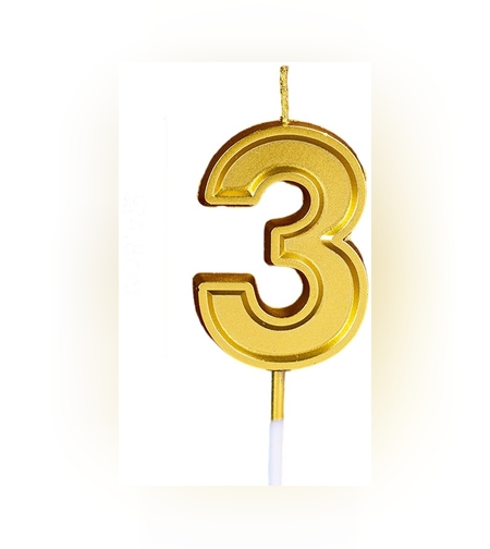 Lumanare pentru Tort Cifra 3, Flippy, 4.8 cm, Aniversare, Aurie