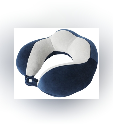 Perna de Voiaj Flippy, Pentru Gat, din Bumbac, 4 Cocoase Pentru Confort, Accesoriu de Voiaj, Birou, Masina, Sistem Prindere Capse, Albastru