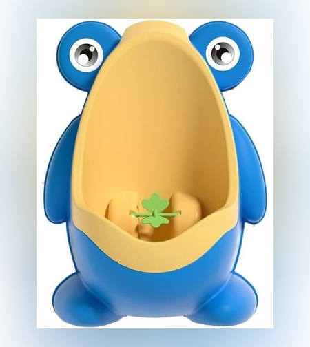 Pisoar pentru Baieti, Flippy, 0-8 Ani, in Forma de Broasca, Perie Inclusa, Montare pe Perete, Carlig Autoadeziv Inclus, 29 x 22.5 cm, Albastru