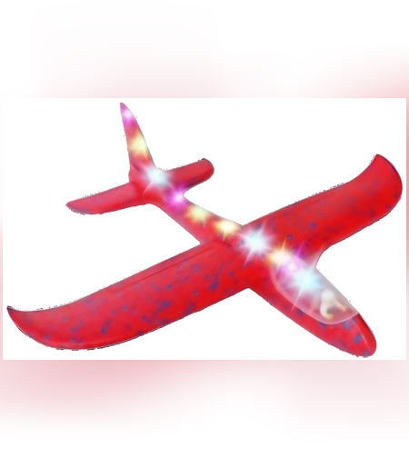 Avion Planor cu Pilot, Flippy, Din Polistiren, Cu Lumini pe Toata Lungimea, 47 cm, Rosu