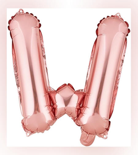 Balon Folie Metalizata Litera W, Flippy, 40 cm, Umflati cu Heliu sau Aer, Ambalaj Individual, Pai inclus, Rose Gold