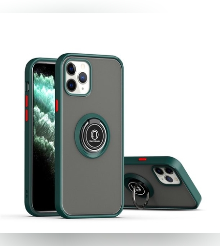 Husa Anti Fall Metal Bracket pentru Apple iPhone 13, Rezistenta la socuri, Margini colorate, Cu inel de prindere magnetic, Flippy, Verde