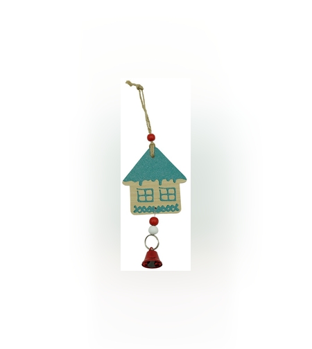 Ornament de brad casuta, Flippy, multicolor, lemn, 18 cm