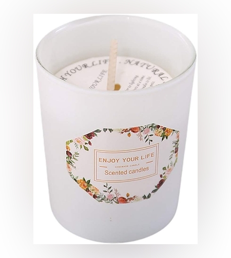 Lumanare Parfumata, Flippy, Model Pahar Alb Mat, Aroma de Ceai Verde si Floare de Portocal, din Ceara de Soia, 6.2 x 5.2 cm, Alb