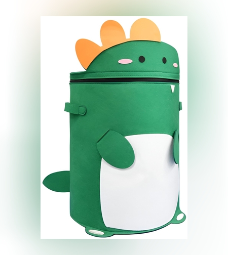 Cutie de Depozitare 2In1, Flippy, Impermeabila, Covor pentru Jucarii si Lego 150cm, Capacitate Mare, cu Manere, cu Sfori, Inaltime 40cm, Model Dinozaur, Verde