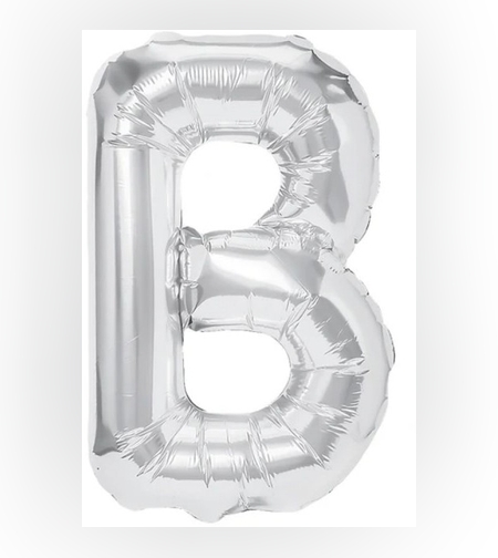 Balon Folie Metalizata Litera B, Flippy, 40 cm, Umflati cu Heliu sau Aer, Ambalaj Individual, Pai inclus, Argintiu