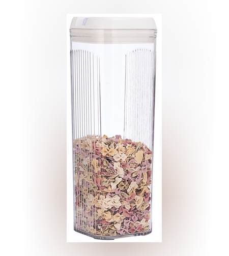 Cutie de Depozitare Alimente, Flippy, Cutie de Tip Container, 3.7L, 12.5x12.5x36.5 cm, Recipiente pentru Cereale in Bucatarie, Transparente cu Capac Alb