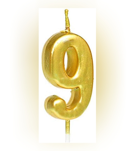 Lumanare de Tort, Flippy, Model Cifra 9, Party, 4.5 x 2.5 cm, din Parafina, Auriu
