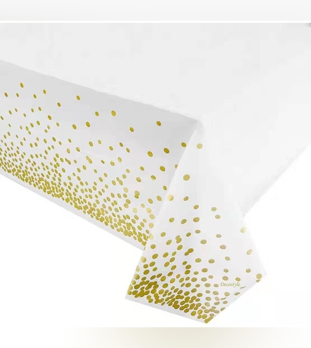 Fata de Masa, Flippy, din PEVA, Imprimeu Buline, 137 x 274 cm, Impermeabila, Fara Pete, Curatare Rapida, Auriu