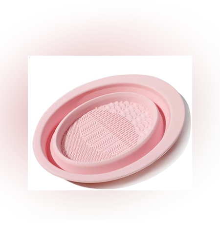 Accesoriu din silicon pentru curatarea accesoriilor makeup, pensule, buretei, 14.5 x 11,5 cm, 2 moduri de utilizare, pliabil, roz