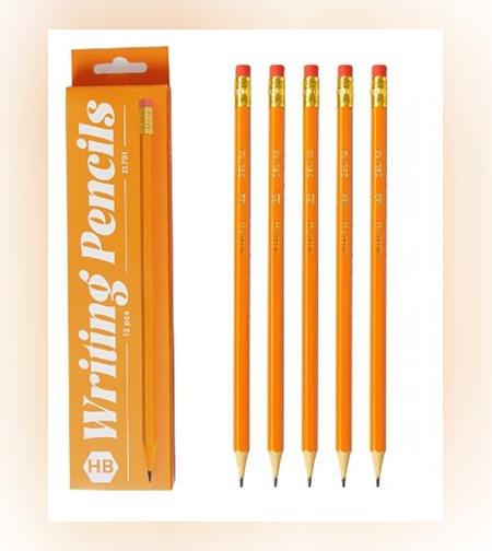 Set 12 Creioane Negre, Flippy, HB, pentru Scoala, cu Radiera, Model Portocaliu, 19 cm