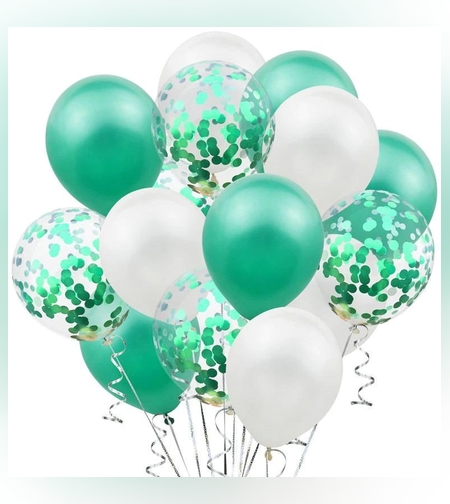 Set 15 baloane pentru petrecere, Flippy, alb/verde, 30 cm
