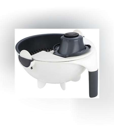 Tocator Multifunctional, Flippy, Lame Otel Inoxidabil, cu Suport Scurgere, Maner, Protectie Mana, 22x22x12 cm, Alb Negru