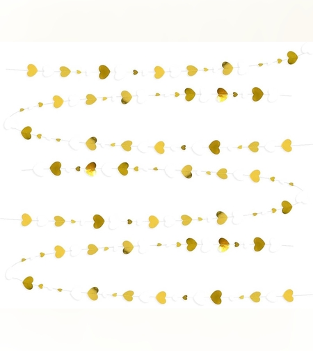 Banner cu Inimioare, Flippy, Tip Franjuri, 4 m, Rola de Ata Inclusa, Auriu/Alb