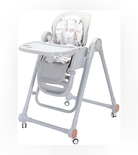 Scaun de Masa pentru Bebelusi si Copii, Flippy, Tavita si Husa Detasabile, Multifuncțional, Stabil, Centura de Siguranta, Inaltime Ajustabila, Spatar Reglabil Moale, Balansoar, de la 6 Luni, Gri