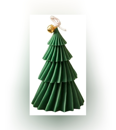 Lumanare de Craciun Parfumata, Flippy, Lumanare Rotativa cu Aromaterapie, Model Brad de Craciun forma Lunga, din Ceara de Soia, 11 x 8 x 8 cm, Verde