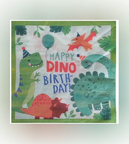 Set 20 de Servetele de Masa Happy Birthday, Flippy, Model Dinozauri, Tematica Aniversare, 33x33 cm, Verde