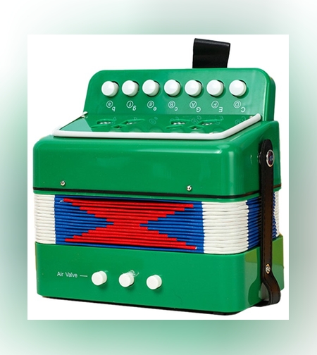 Acordeon Pentru Copii, Flippy, Acordeon Jucarie pentru Educatie Timpurie, 7 butoane 2 bass, Acordeon Instrument Muzical pentru Copii, 18 x 17 x 10 cm, Verde