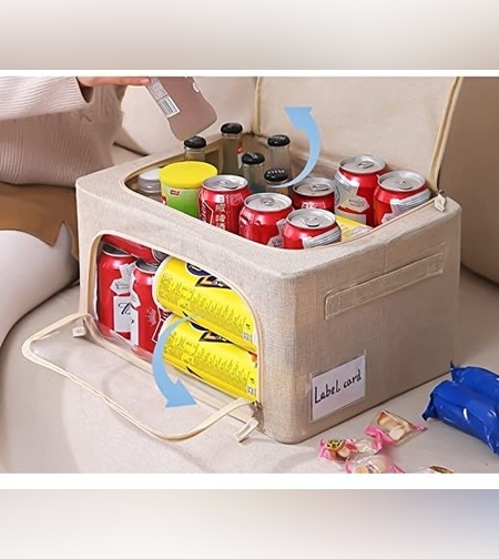 Cutie de depozitare pliabila, Flippy, Cu fermoar, 66 L, Textil, 50x40x33 cm, Cadru Metalic, Suport Baza Stabil din Plastic, Crem