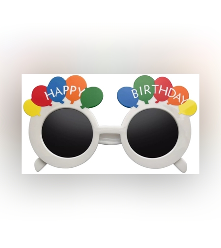Ochelari Rotunzi Happy Birthday, Flippy, Tematica Aniversare, Protectie Soare, din Plastic, 18.5x11.5 cm, Alb